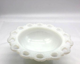 Anchor Hocking Milk Glass Reticulated Edges Compote