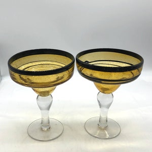 2 Gorgeous Amber with Dark Brown Swirls Margarita Glasses - Artland (?)