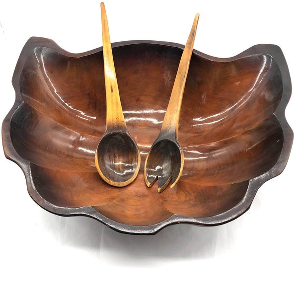 Wooden Salad Bowl and Tongs Etsy
