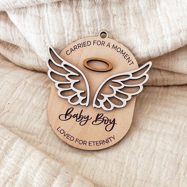 Infant Baby Loss Memorial Ornament SVG Laser Cut file, Miscarriage Stillbirth Sympathy Gift Glowforge Files, Angel Wings Ornament Laser File