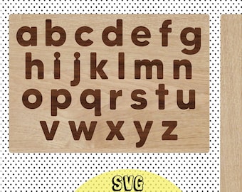 CYFROWY Mały Alfabet Puzzle SVG Glowforge Plik, Edukacyjny Laser Cięty Plik SVG, Drewniana Tablica Pisowni SVG, Płytki Alfabetu SVG