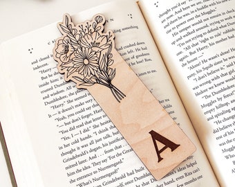 A-Z Floral Monogrammed Bookmark SVG Laser Cut File, Scored Flower Bookmark Digital Laser Machine Gift Svgs, Personalized Book Lover Files