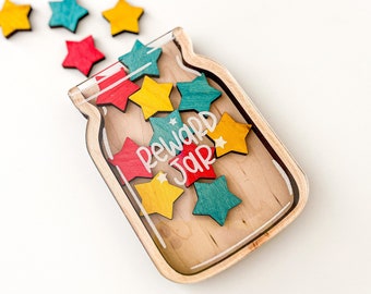DIGITALE klasse sterren beloning jar Glowforge lasergesneden SVG-bestand, Kids Star Jar klas Homeschool beloning Mason Jar laser machinebestanden