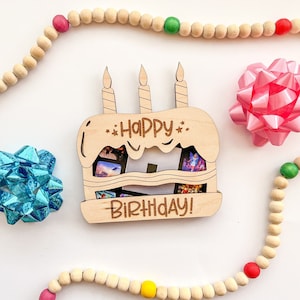 Porta-cartão-presente de bolo de feliz aniversário DIGITAL SVG arquivo a laser, porta-cartão-presente comercial amigável SVG arquivos de corte a laser Glowforge