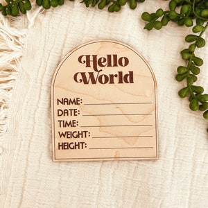 DIGITALE Hallo Welt Zeichen SVG, Geburt Ansage Zeichen SVG Glowforge Laser Datei, Baby Name Plaque SVG, einfache Glowforge Dateien