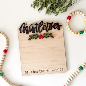 Mistletoes Christmas Baby Footprint Sign SVG Laser Cutting Files, Baby's My First Christmas Footprints Prop Glowforge Project Laser Cut Svgs