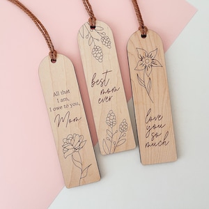 Mother&#39;s Day Floral Bookmarks SVG Laser Cutting File, Single Line Score Flower Pattern Wood Leather Bookmark Laser Engraving Design File