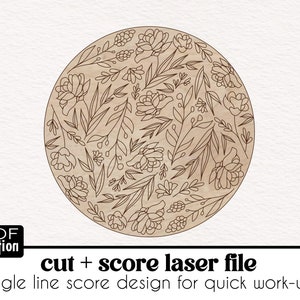 DIGITALE Single-line Score Floral Achtergrond Laser SVG, Wildflower Patroon Rond Teken Laser Cut Bestand, Bloem Achtergrond Bestand voor Naambord