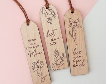 Mother's Day Floral Bookmarks SVG Laser Cutting File, Single Line Score Flower Pattern Wood Leather Bookmark Laser Engraving Design File