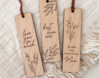 Mother's Day Floral Leaves Bookmarks SVG Laser Cutting File, Scored Single Line Flowers Wood Leather Bookmark Laser Engraving Design File