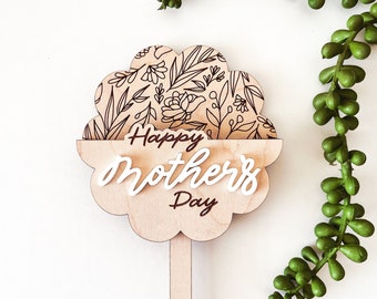 Digital Mother's Day Gift Card Holder Plant Stake SVG Cut File, Garden Stake Laser Cutting Files for Mom Grandma, Floral Score Pattern