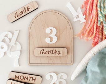 DIGITAL Interchangeable Monthly Milestone Markers SVG Laser Cut File, Baby's First Year Arched Monthly Milestone Sign Laser Cutting Files