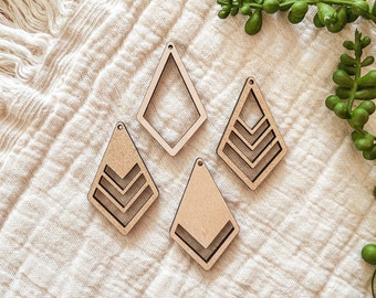 DIGITAL Diamond Macrame Drop Earrings SVG File Bundle 1, Boho Diamond Earrings Svg Laser File, Glowforge Earring Files, Cricut Earring Files