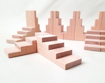 Wooden Stair Blocks, Natural Stepped Roofs Blocks, Wooden Building Blocks