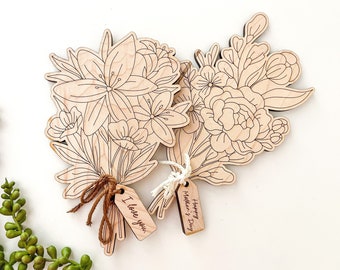 DIGITAL Scored Flower Bouquets SVG Laser Cut File, Mother's Day Gift Glowforge Laser-Ready Files for Mom, Grandma, Aunt