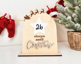 Archivos de corte láser SVG con letrero de cuenta regresiva para Navidad, archivo de corte láser navideño Glowforge con forma de estrella y copo de nieve de borrado en seco "Duerme hasta Santa".