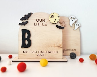 2024 Set 2 Our Little Boo Footprint Sign SVG Laser Cutting Files, Baby's First Halloween Ghost Bats Footprints Prop Glowforge Laser Cut Svgs