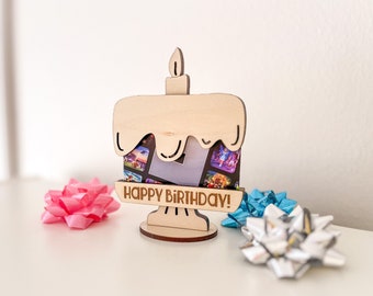 DIGITAL Happy Birthday Cake with Stand Giftcard Holder SVG Glowforge Laser File, Commercial Bday Gift Card Money Holder Laser Cut Files
