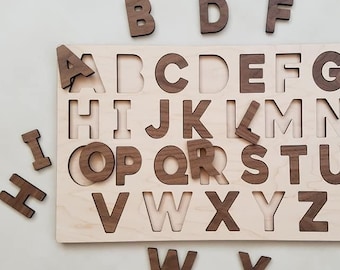 CYFROWY Duży Alfabet Puzzle SVG Glowforge Plik, Edukacyjny Laser Cięty Plik SVG, Drewniana Tablica Pisowni SVG, Płytki Alfabetu SVG