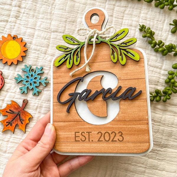 DIGITAL Farmhouse Cutting Board Monogram Sign SVG Glowforge Laser Cut File, Layered Last Name Initials Sign Christmas Gift Laser Svg Files