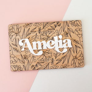 Einzeilige Partitur Blumenhintergrund Laser SVG, Wildblumenmuster Rechteckschild Laser Cut Datei, Blumen Hintergrunddatei für Namensschild