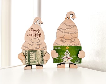 Portatarjetas de regalo con diseño de gnomos navideños digitales, archivo láser SVG, adorno de gnomo colgante para árbol de Navidad, portatarjetas de regalo, archivos de uso comercial Glowforge