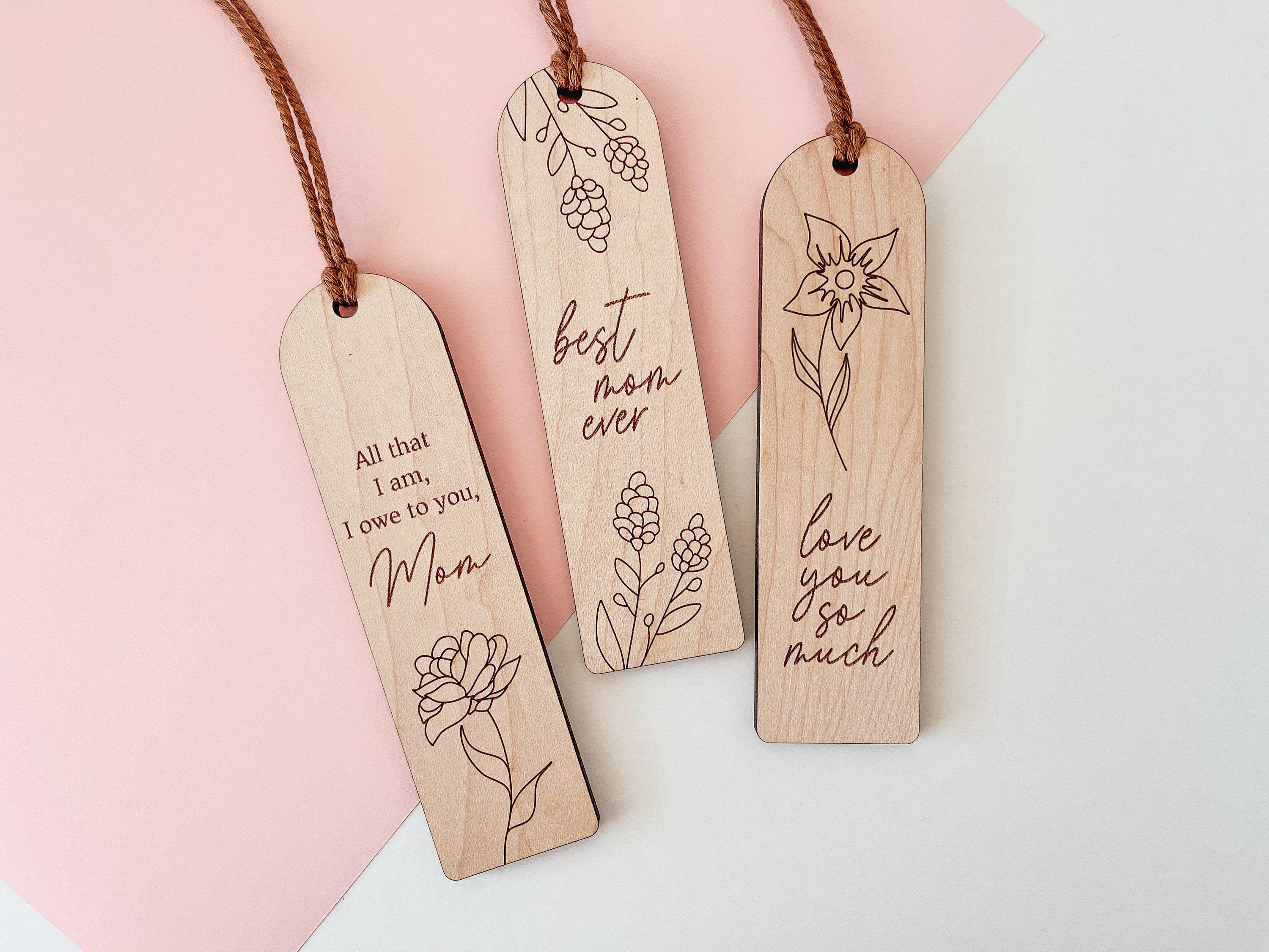 Mother's Day Floral Bookmarks SVG Laser Cutting File, Single Line Score ...