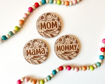 DIGITAL Floral Mom Keychain SVG Laser Cut File, Mother's Day Gift Laser Ready Files, Mama Flower Keychain Glowforge File 3 Designs