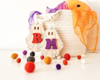 DIGITALE Retro Ghost geparafeerd Halloween Trick or Treat Boo Basket naamplaatjes Svg Glowforge Laser Cut-bestand, Kids Halloween Bucket Tags Svg