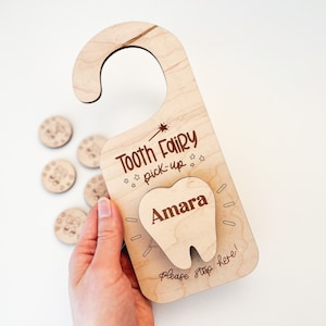 DIGITAL Tooth Fairy Pick-Up Box Door Hanger with Tokens SVG Glowforge Laser Cut File, Wooden Kid's Doorknob Tooth Holder Laser Files