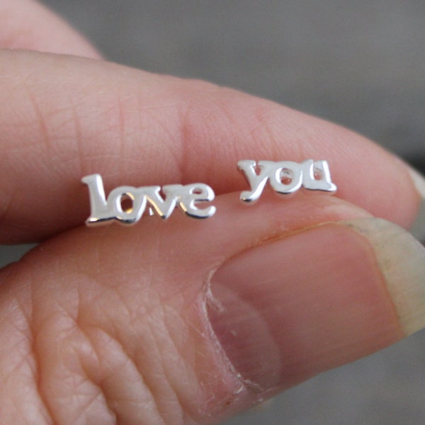 Love You Stud Earrings - Silver Earrings - Stud Earrings - Gifts for her - Word Jewellery - Expression Earrings - Mother's Day Gift
