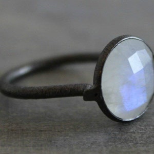 Moonstone Oxidized Silver Ring Size 7 - Boho Chic Jewelry - Moonstone Ring- Gemstone Ring - Moonstone Handmade Ring - Stacking ring