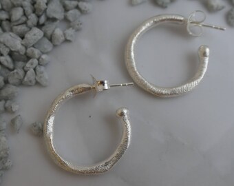 Hammered Sterling Silver 925 Hoop Loop  Earrings - Silver Earrings -925  Earrings -Hammered Hoops - Gifts for Her -Bridesmaid Gift