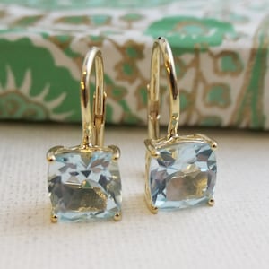 Blue Topaz Gold Plated Sterling Silver Leverback Earrings - Natural Gem Gemstone - Handmade Gift ideas for Women - Blue Topaz Jewellery