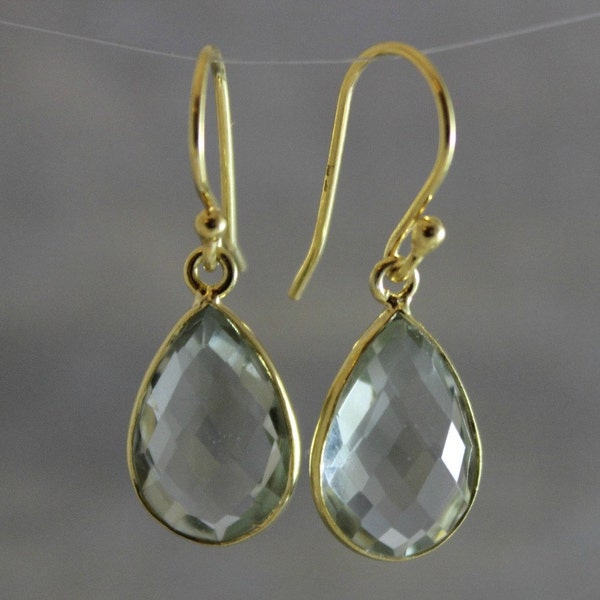 Green Amethyst Drop Earrings - Gemstone Earrings - Gold Earrings - Gift ideas for Her - Gifts under 40 dollars - Green Earrings - Jewelry