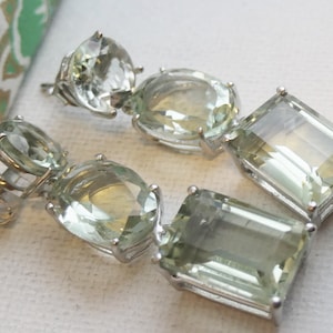 Green Amethyst Post Drop Earrings - Gemstone Earrings - Silver Earrings - Gift ideas for Her - Bridal Jewelry - Green Earrings