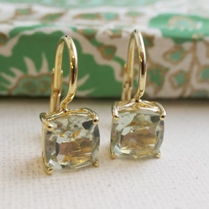 Green Amethyst Gold Plated Sterling Silver Leverback Earrings - Natural Gem Gemstone Jewelry - Handmade Gift ideas for Women