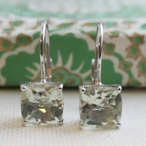 Green Amethyst Sterling Silver Leverback Earrings - Gemstone Earrings - Silver Earrings - Gift ideas for Her - Green Earrings