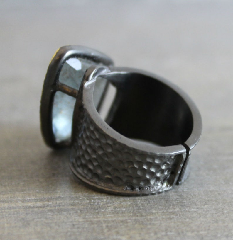 Aquamarine Oxidized Sterling Silver Ring Statement Ring Mixed Metal Jewellery Cocktail Ring March Birthstone- Gemstone Ring