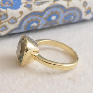 Statement Crystal Ring Green Amethyst Design Natural Stone Collection Cushion Cut Style Sterling Silver Band Yellow Gold Plated Setting Handpicked Premium Quality Beautiful Modern Jewelry Elegant Statement Piece Special Occasion Gift