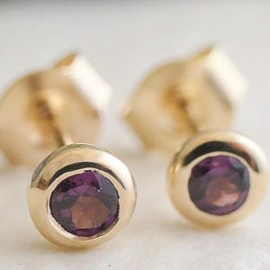 3mm Rhodolite Garnet Gold Plated Sterling Silver Stud Earrings - Natural Gem Gemstone - Handmade Gifts for Women - Birthday Gift Idea