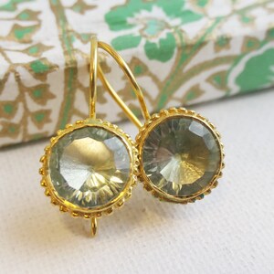 Green Amethyst Gold Plated Sterling Silver Drop Earrings - Natural Gem Gemstone Jewelry- Gift Ideas for Women - Mother&#39;s Day Gift