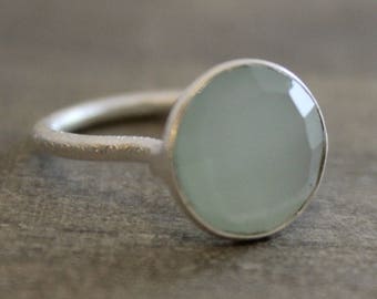 Sterling Silver Aqua Chalcedony Ring Size 7  - Natural Gemstone Jewelry - Birthday Gift for Women