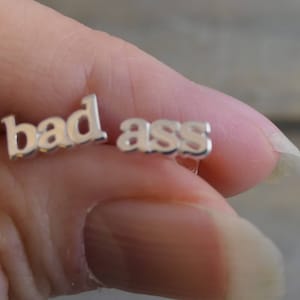 Bad Ass Sterling Silver Stud Earrings - Handmade Gifts for Women - Word Jewellery - Expression Earrings - Dainty Minimalist Earrings
