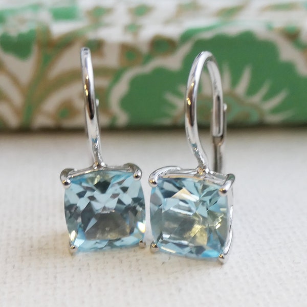 Blue Topaz Sterling Silver Leverback Earrings - Gemstone Earrings - Silver Earrings - Gift ideas for Her - Blue Topaz Jewellery