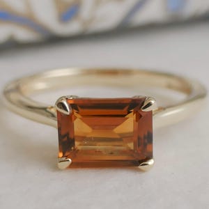 Madeira Citrine Baguette Cut Gold Plated Sterling Silver Ring - Natural Gemstone Ring - Citrine Jewelry - Gifts for Women - Birthday Gift
