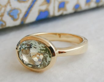 Oval Green Amethyst Gold Plated Sterling Silver 925 Ring - Natural Gemstone Ring - Green Amethyst Jewelry - Gifts for Women - Birthday Gift