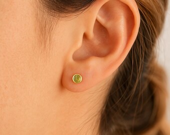 3mm Peridot  Gold Plated Sterling Silver Stud Earrings - Natural Gem Gemstone - Handmade Gifts for Women - Birthday Gift Idea