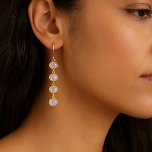 Moonstone Gold Plated Sterling Silver Long Drop Dangle  Earrings - Gemstone Gem Earrings - Gift ideas for Women -  Handmade jewellery
