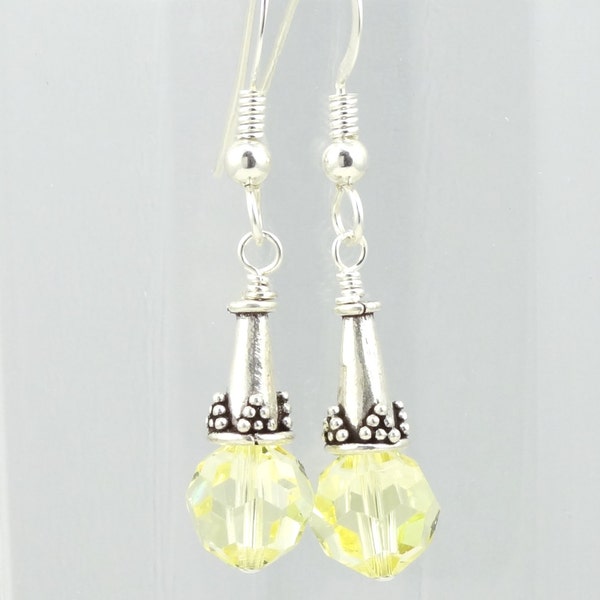 Pale Yellow Swarovski Crystal & Sterling Silver Earrings